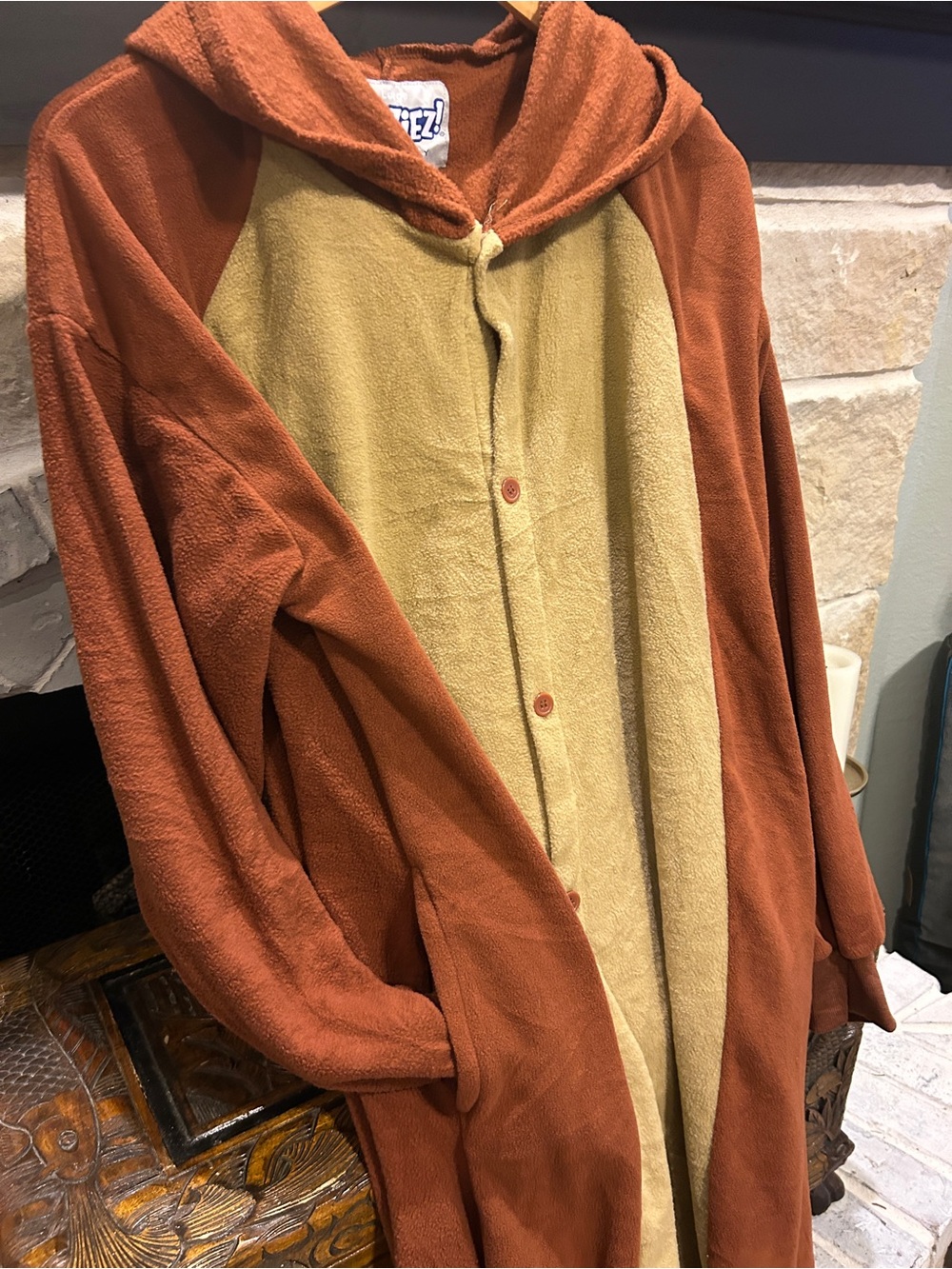 Adult Unisex Bear Hooded Onesie Costume with Tan Belly - Picture 6 of 7